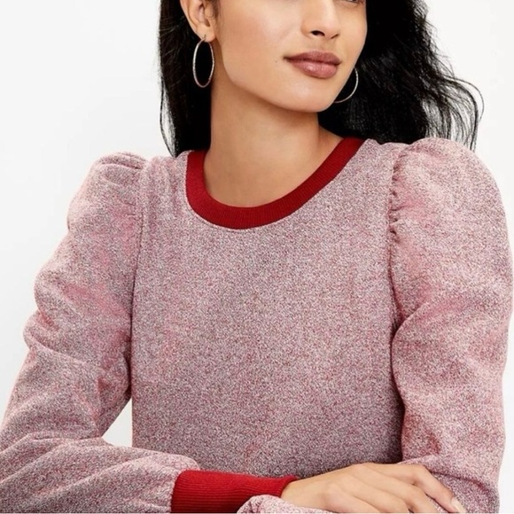 LOFT Red and White Patterned Sweater - Picture 3 of 16